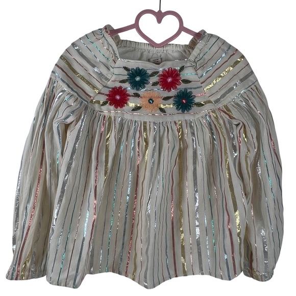 Peek Other - Peek Embroidered Metallic Striped Top